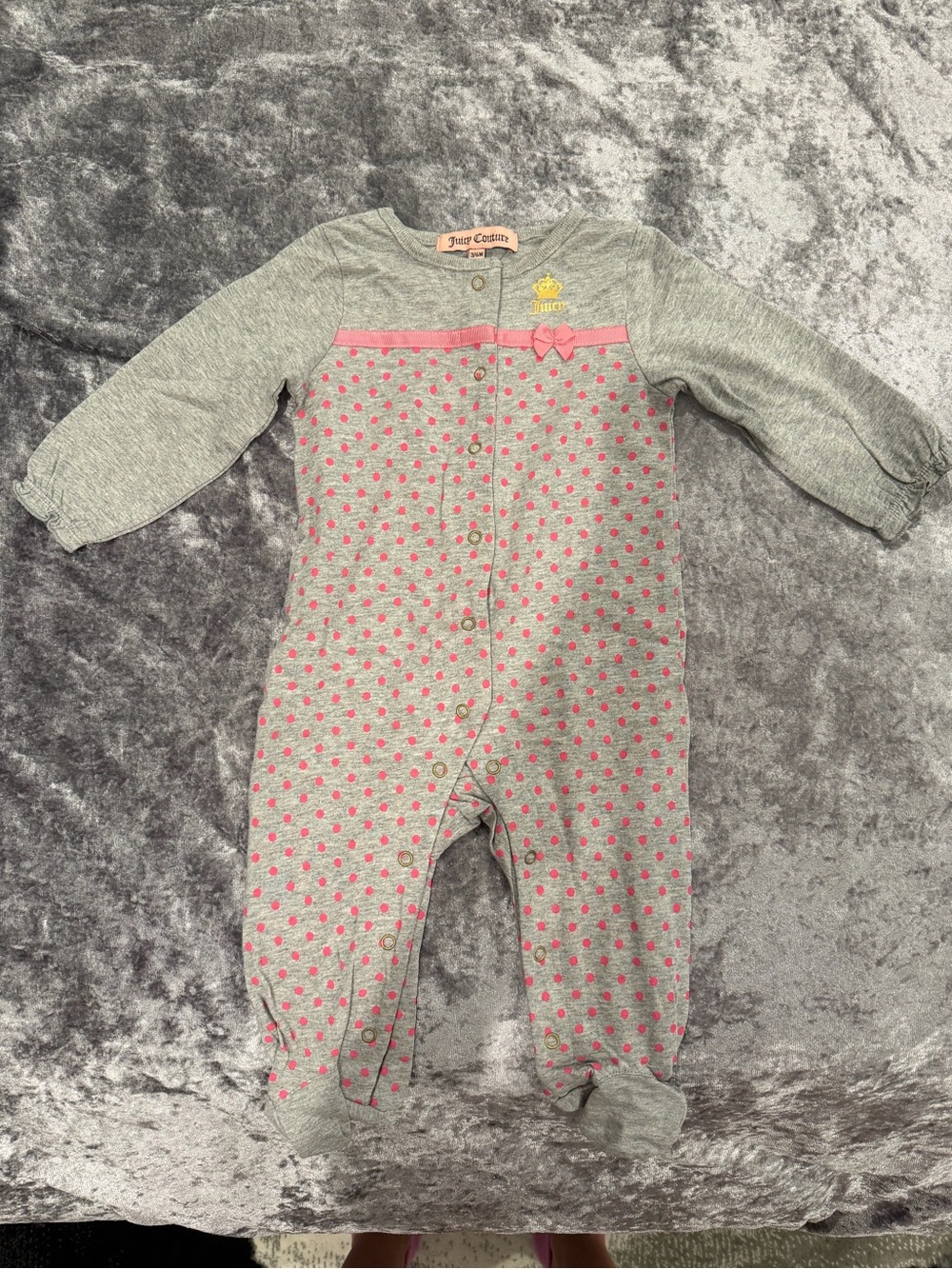 Juicy Couture Baby Grey One-Piece with Pink Polka Dots